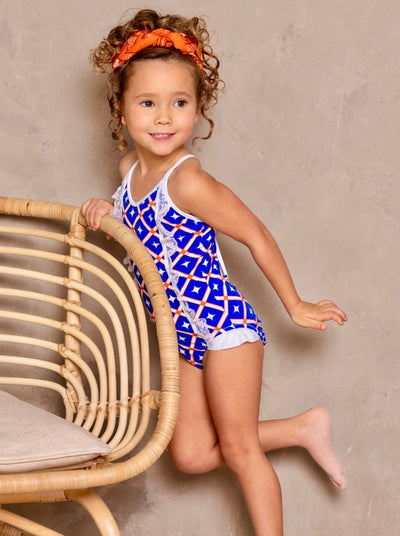 Kids Swimsuits | Little Girls Ruffle Lace Abstract One Piece Swimsuit 