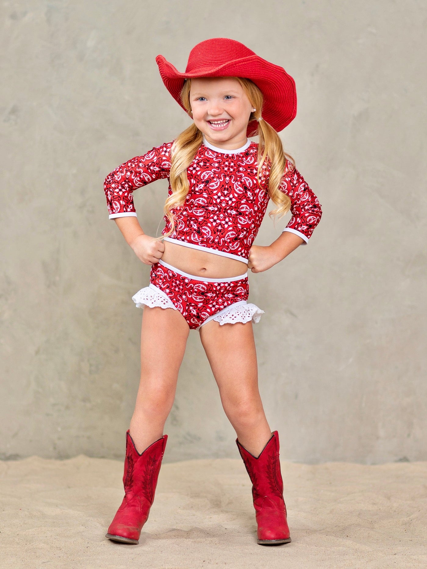 Toddler Rash Guard Swimsuit | Girls Paisley Print Two Piece Swimsuit