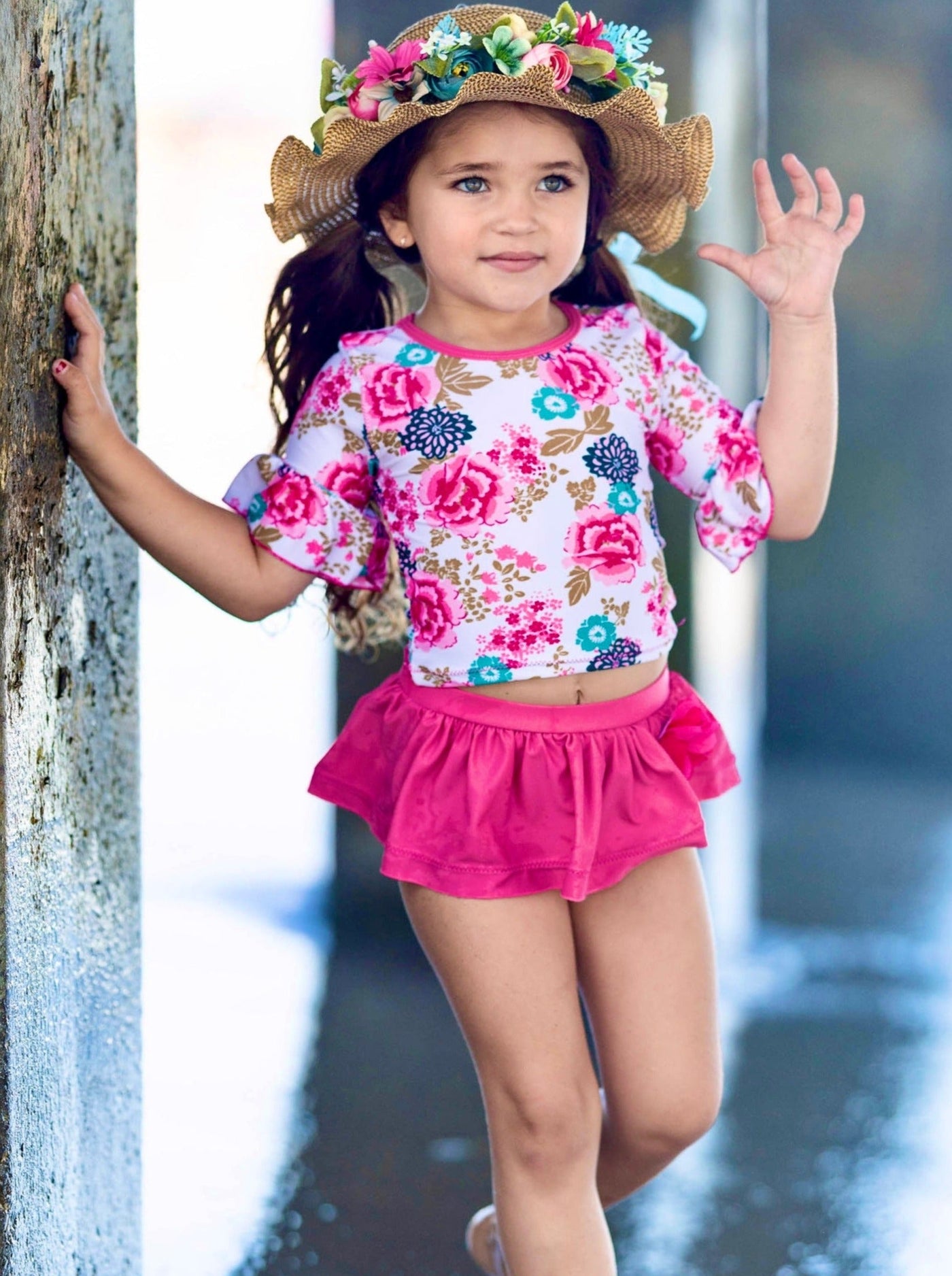 Kids Swimsuits | Little Girls Floral Rash Guard Two-Piece Swimsuit