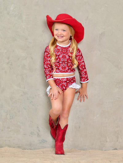 Toddler Rash Guard Swimsuit | Girls Paisley Print Two Piece Swimsuit