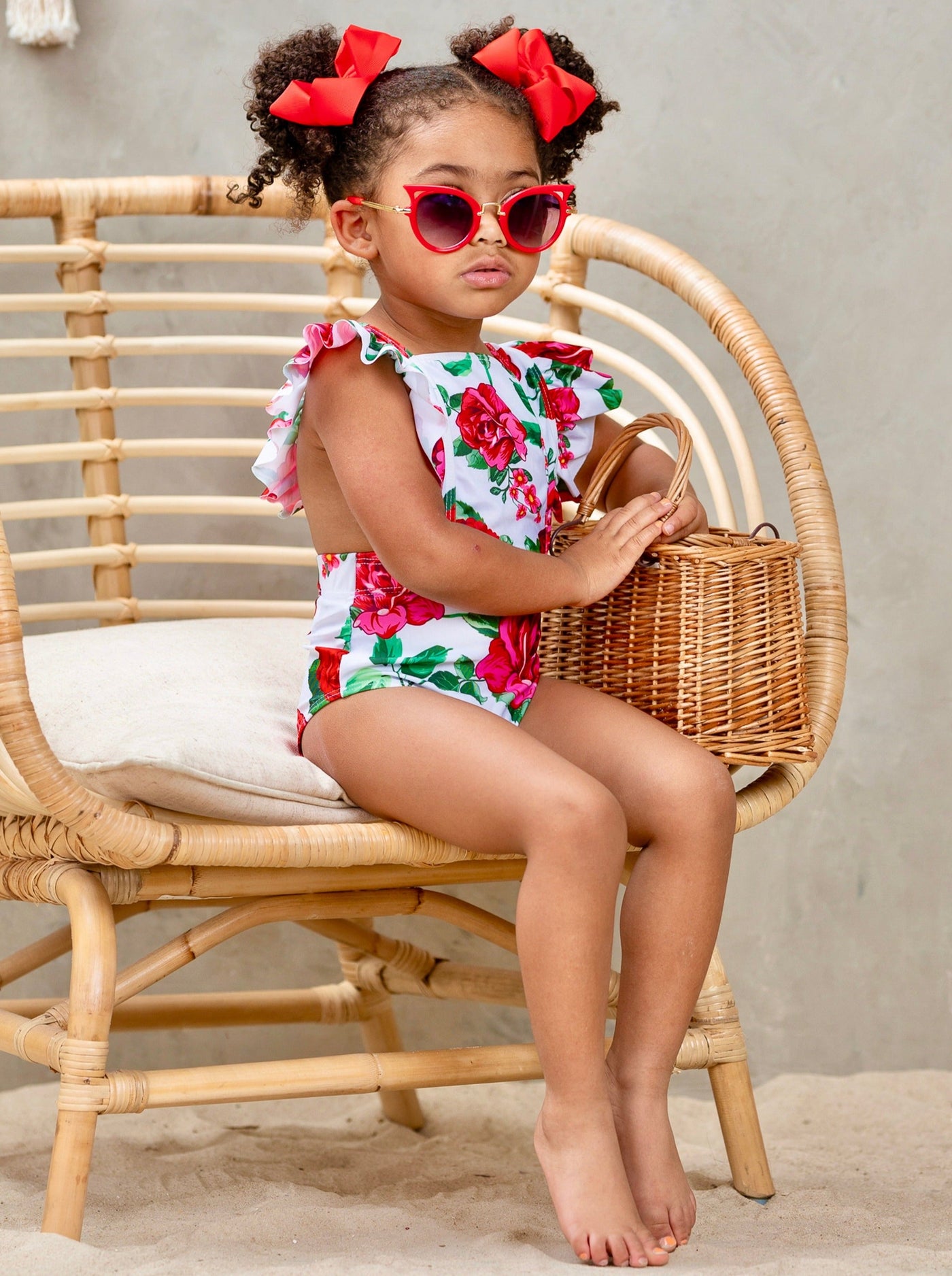 One Piece Girls Swimsuit | Rose Flutter Sleeve Open Side Swimsuit