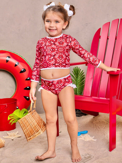 Toddler Rash Guard Swimsuit | Girls Paisley Print Two Piece Swimsuit