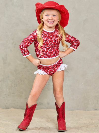 Toddler Rash Guard Swimsuit | Girls Paisley Print Two Piece Swimsuit