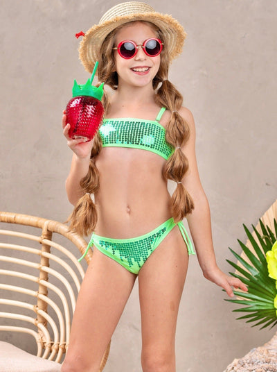 Two-Piece Girls Swimsuits | Little Girls Sequin Bikini Swimsuit