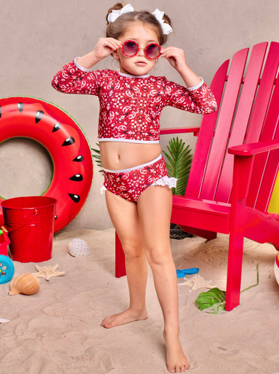 Toddler Rash Guard Swimsuit | Girls Paisley Print Two Piece Swimsuit