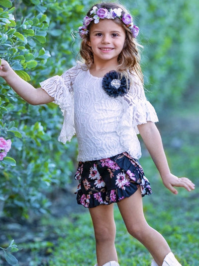 Toddler Spring Outfits | Girls Boho Ruffled Sleeve Tunic & Shorts Set