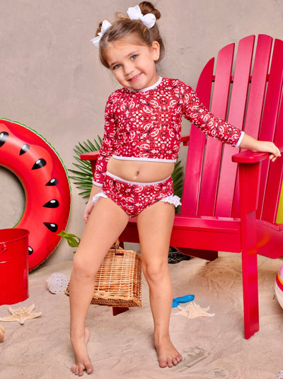 Toddler Rash Guard Swimsuit | Girls Paisley Print Two Piece Swimsuit