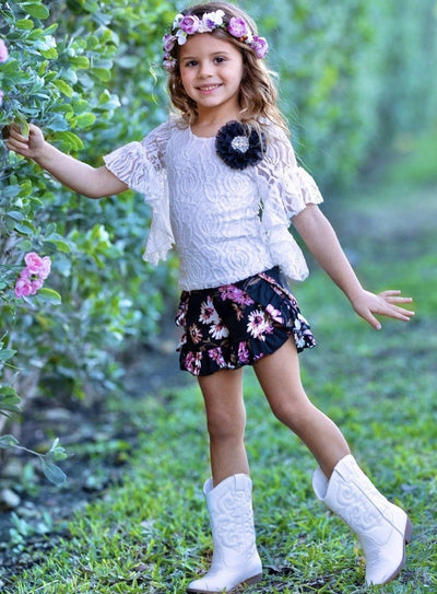 Toddler Spring Outfits | Girls Boho Ruffled Sleeve Tunic & Shorts Set