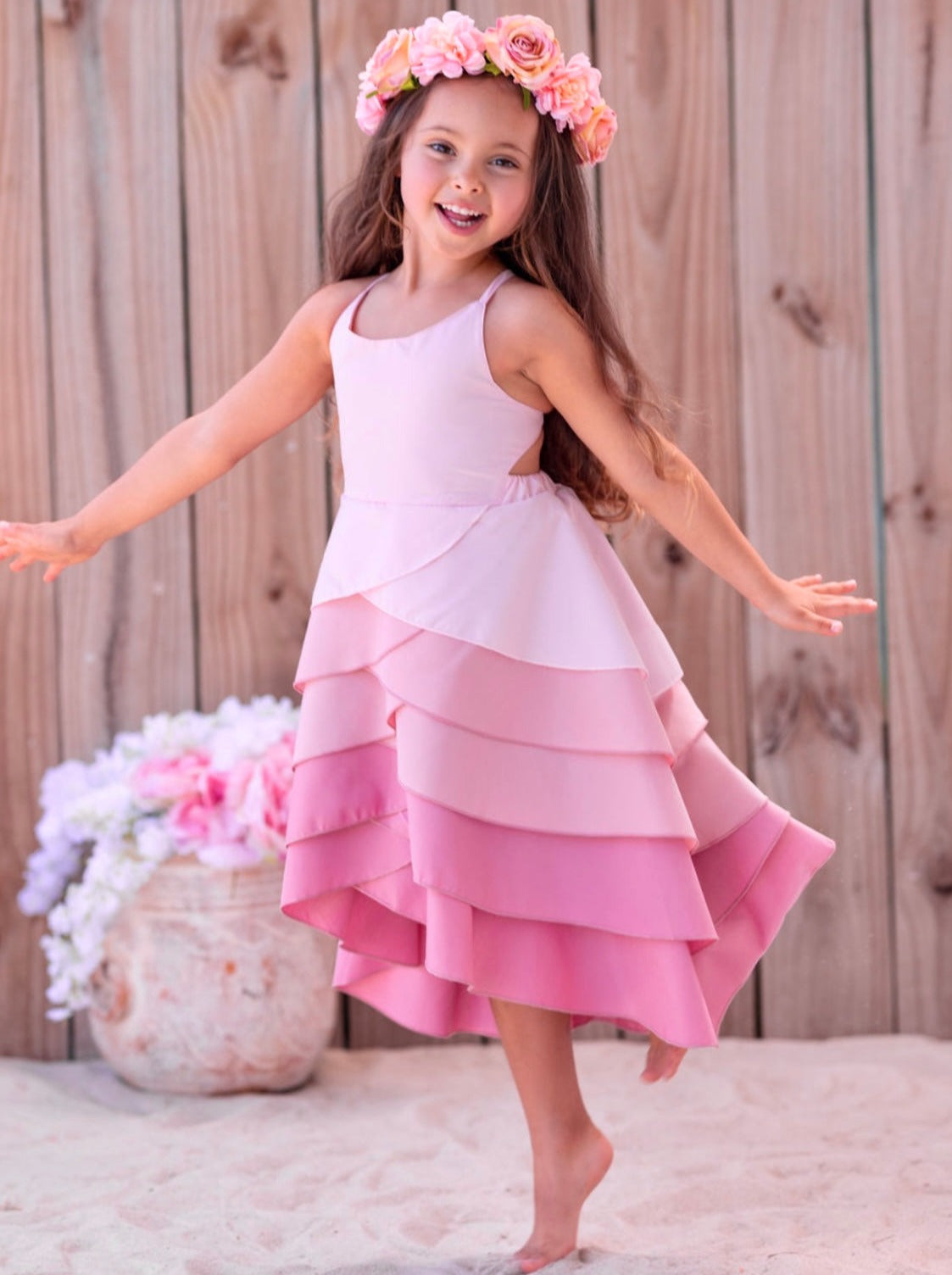 Toddler Spring Outfits | Girls Sleeveless Bubblegum Tiered Dress
