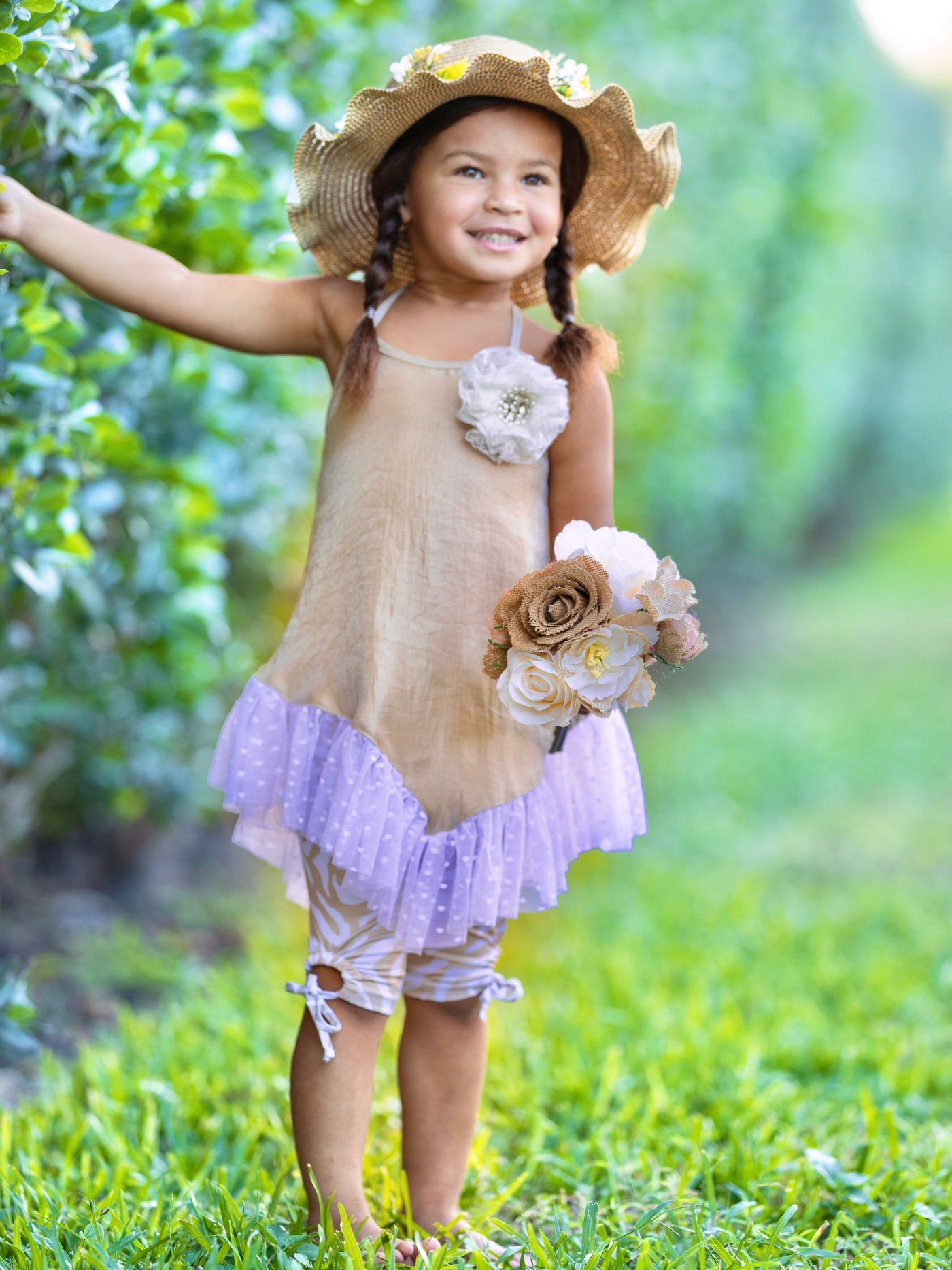 Girls Spring Outfits | Ruffled Tunic & Drawstring Capris Legging Set