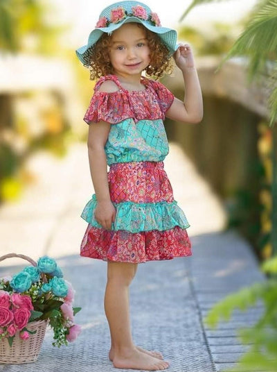 Toddler Spring Dresses | Girls Floral Ruffled Bib Top & Skirt Set
