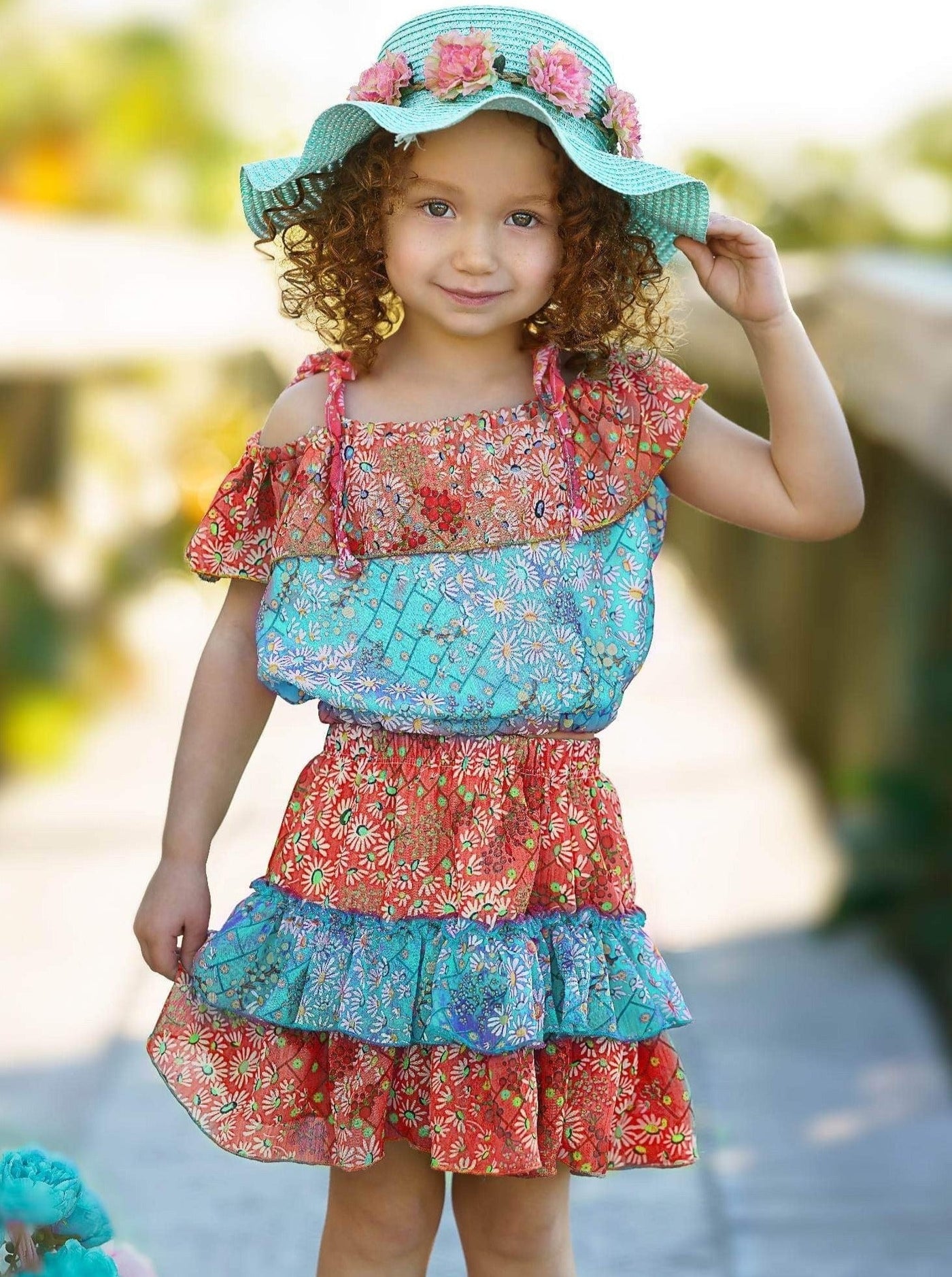 Toddler Spring Dresses | Girls Floral Ruffled Bib Top & Skirt Set