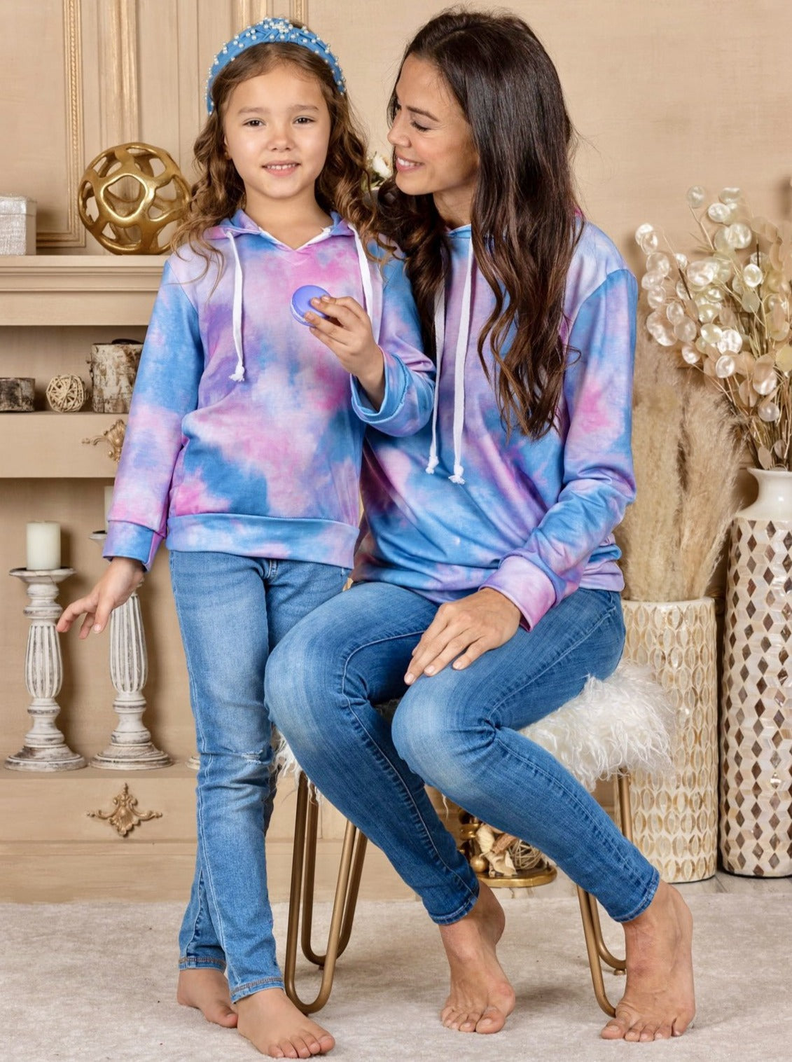Mommy & Me Cute Tops | Matching Tie Dye Hooded Long Sleeve Tops