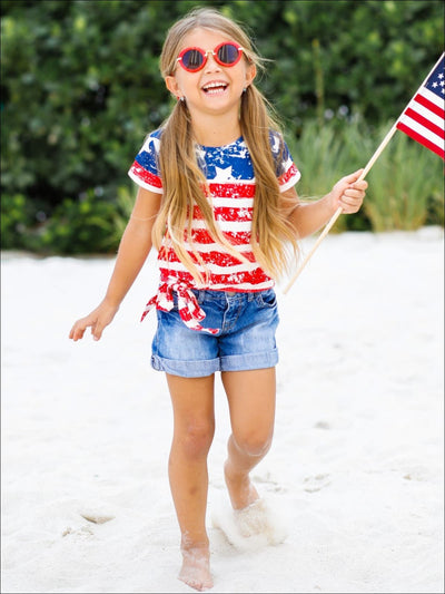 Mommy & Me | Matching Tops | 4th of July American Flag Knot Hem Top