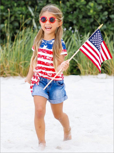 Mommy & Me | Matching Tops | 4th of July American Flag Knot Hem Top