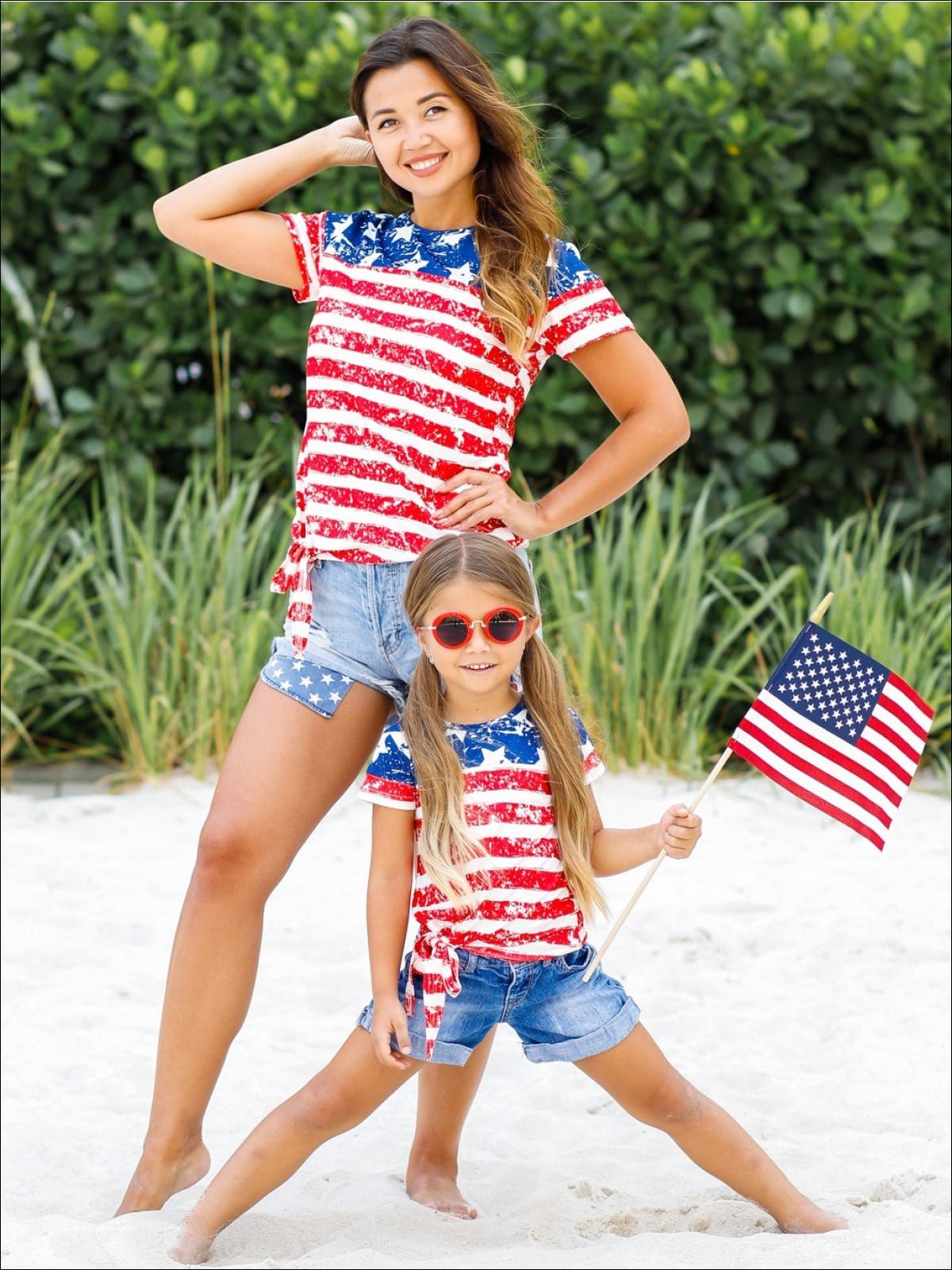 Mommy & Me | Matching Tops | 4th of July American Flag Knot Hem Top