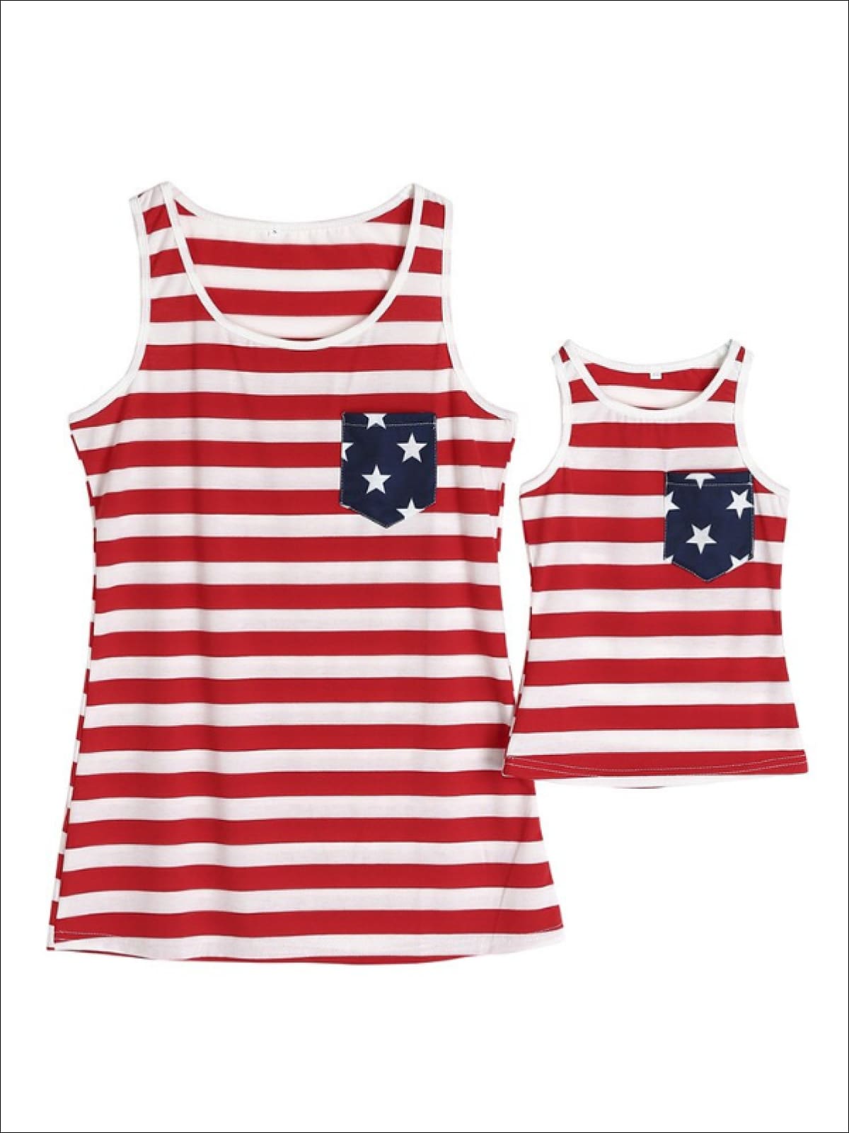 Mommy & Me Tops | 4th of July Matching USA Flag Star Pocket Tank Top