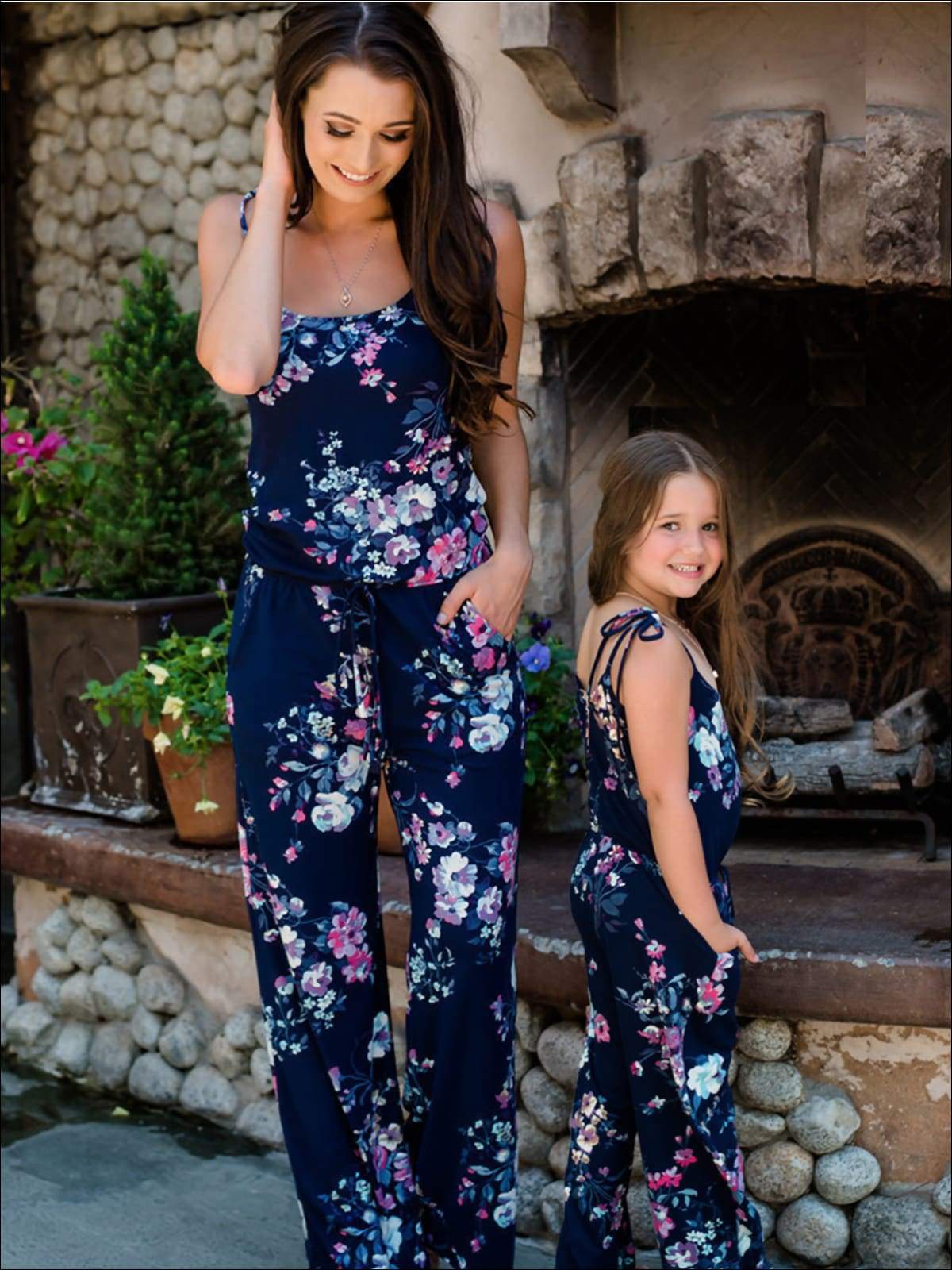 Mommy & Me Matching Mother Daughter Navy Floral Jumpsuit - Mommy & Me Jumpsuit