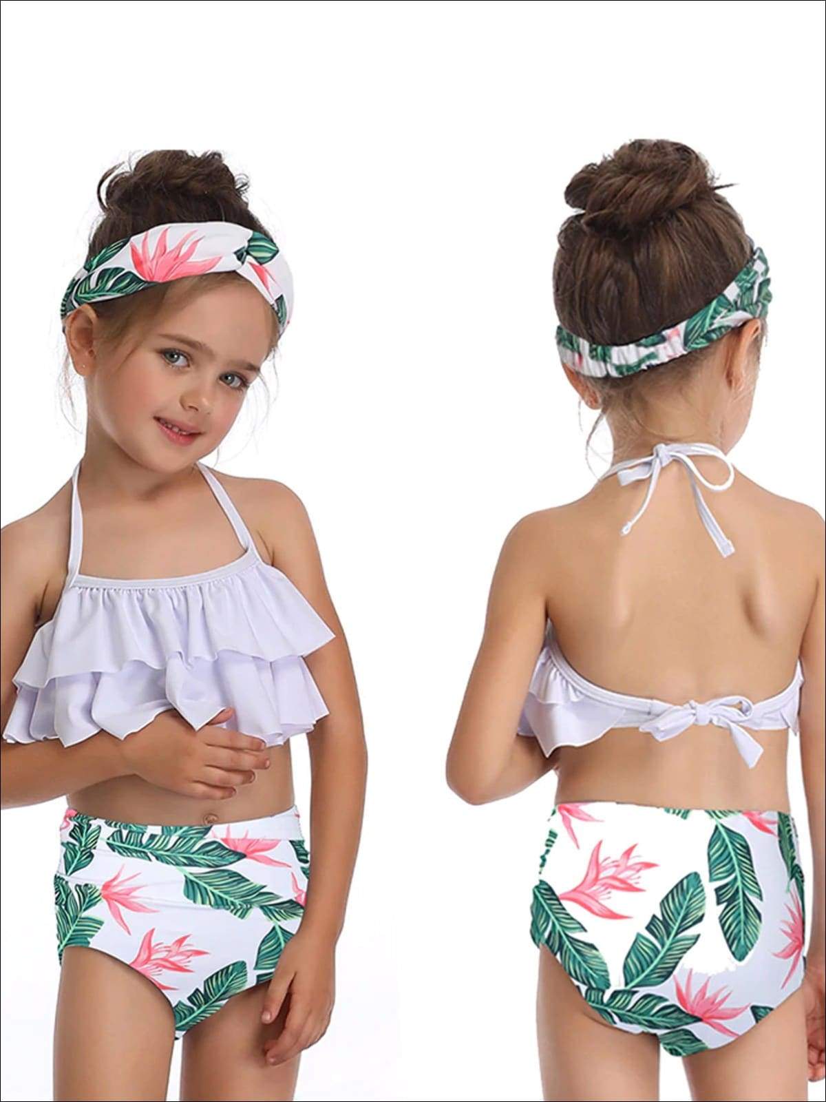 Mommy & Me Tiered Ruffle Tropical Print Two Piece Swimsuit - Mommy & Me Swimsuit