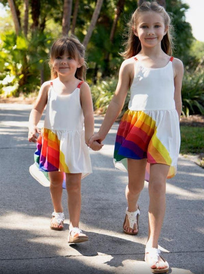 Girls Spring Dresses | Sleeveless Asymmetrical Rainbow Hi-Lo Dress