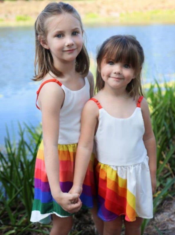 Girls Spring Dresses | Sleeveless Asymmetrical Rainbow Hi-Lo Dress