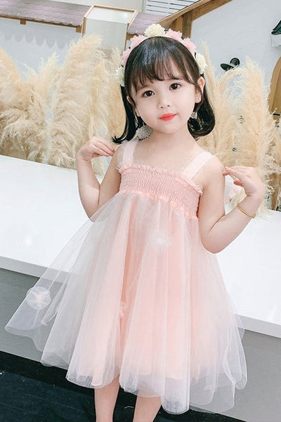 Toddler girls sleeveless smocked top tulle butterfly wings dress with gathered/applique details - Mia Belle Girls