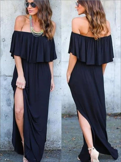 Womens Black Chiffon Off Shoulder Dress - Black / S - Womens Dresses
