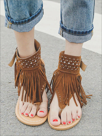 Womens Bohemian Fringe Ankle Strap Sandals - Womens Sandals