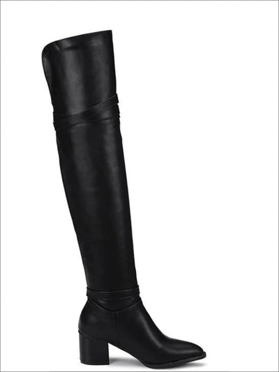 Womens Buckle Strap Over the Knee Boots (Black & White) - Womens Boots