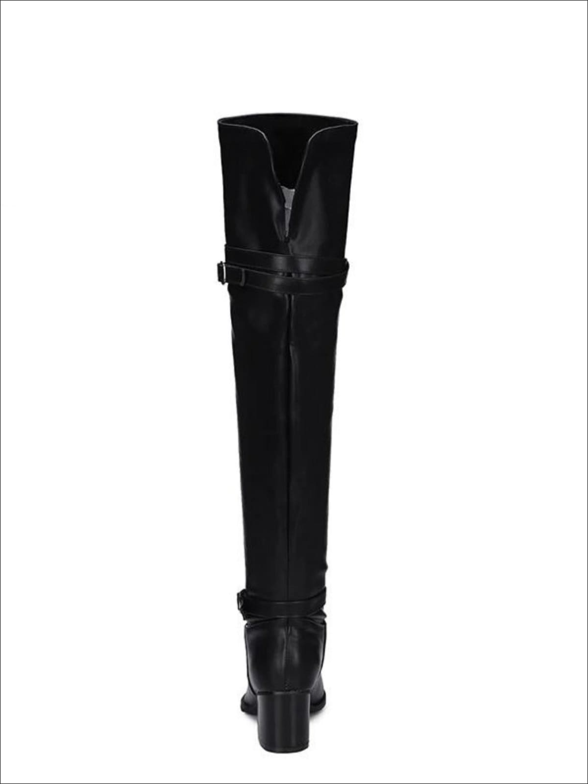 Womens Buckle Strap Over the Knee Boots (Black & White) - Womens Boots