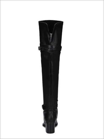 Womens Buckle Strap Over the Knee Boots (Black & White) - Womens Boots