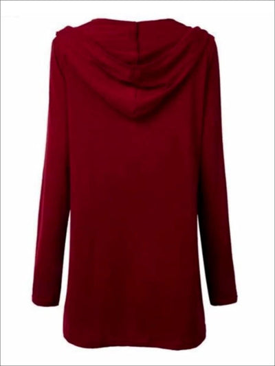 Womens Burgundy Long Sleeve Criss Cross Deep V Tunic - Womens Tops
