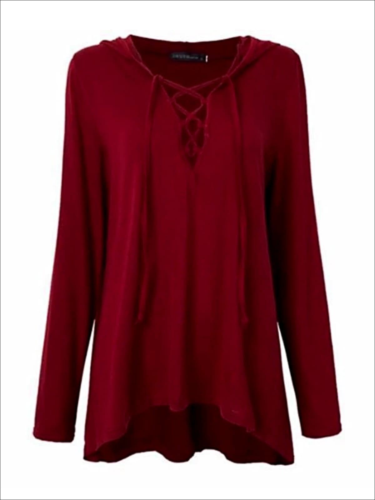 Womens Burgundy Long Sleeve Criss Cross Deep V Tunic - Womens Tops