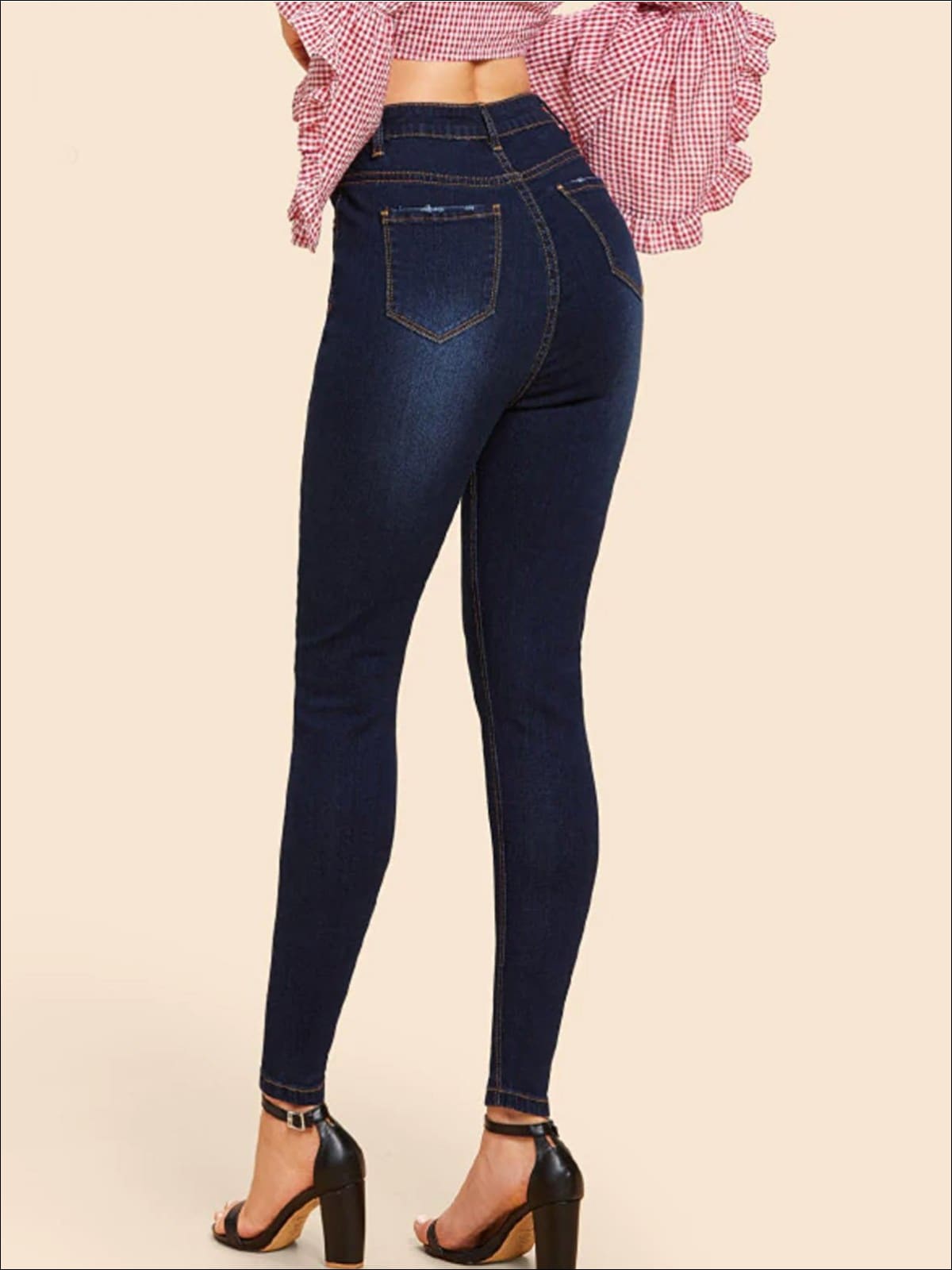 Womens Button Through Mid Waist Skinny Pants - Womens Bottoms