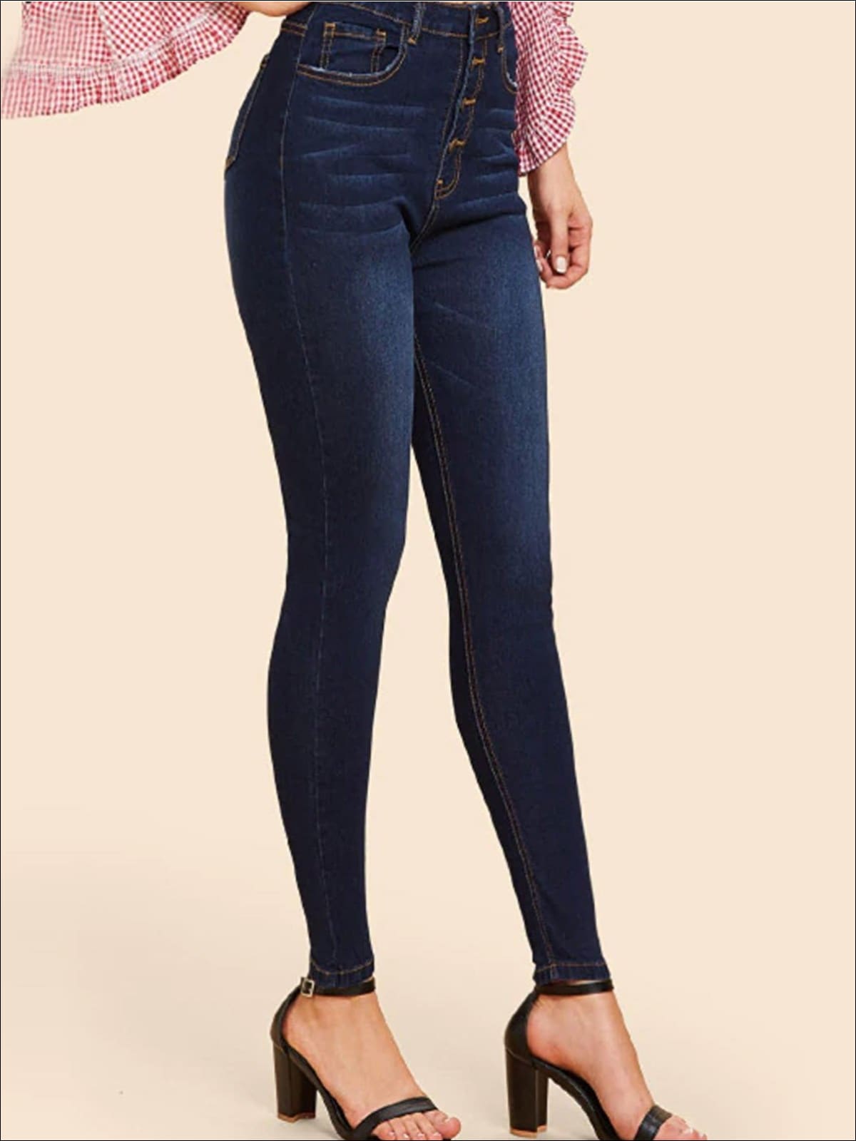 Womens Button Through Mid Waist Skinny Pants - Womens Bottoms
