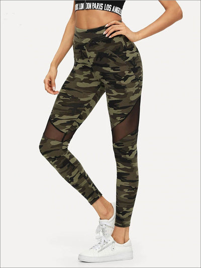 Womens Camouflage Mesh Fashion Athleisure Leggings - Womens Bottoms