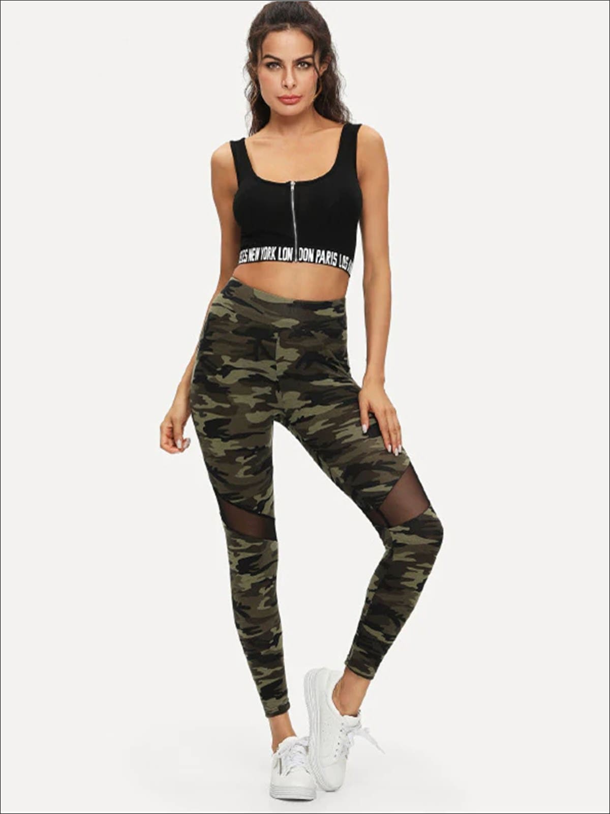 Womens Camouflage Mesh Fashion Athleisure Leggings - Womens Bottoms