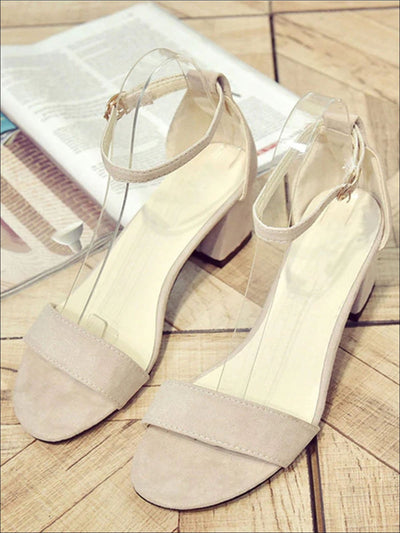Womens Casual Ankle Strap Block Heel Sandals - Beige / 5 - Womens Sandals