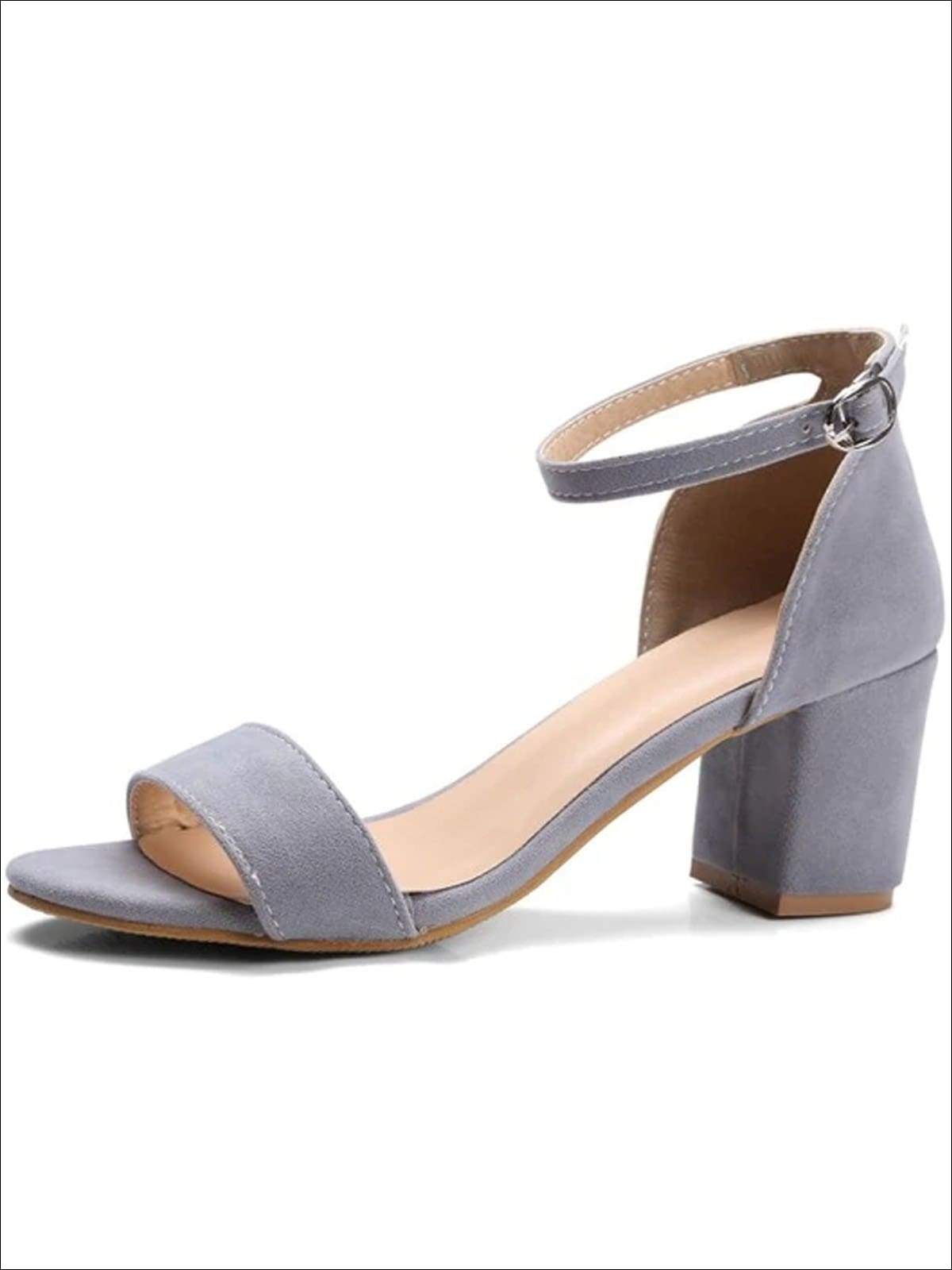 Womens Casual Block Heel Ankle Strap Sandals - Gray / 4.5 - Womens Sandals