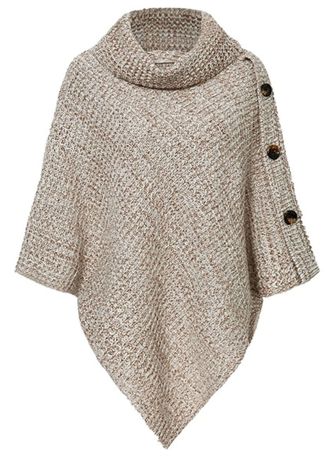 Womens Casual Knit Button Embellished Cloak Sweater - Brown / One Size - Womens Fall Sweaters