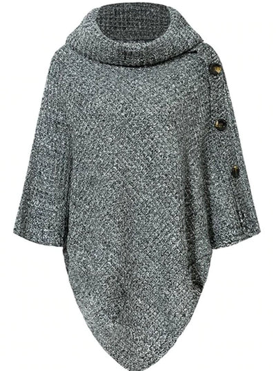 Womens Casual Knit Button Embellished Cloak Sweater - Dark Grey / One Size - Womens Fall Sweaters