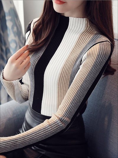 Womens Casual Knit Vertical Striped Sweater - Yellow / S - Womens Fall Sweaters