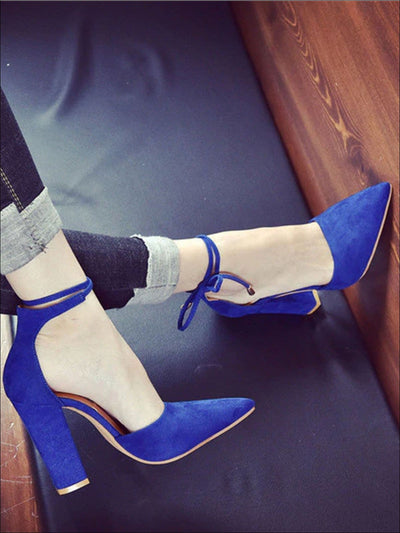 Womens Casual Pointed Toe Ankle Strap Heels (5 Color options) - Blue / 4 - Womens Shoes