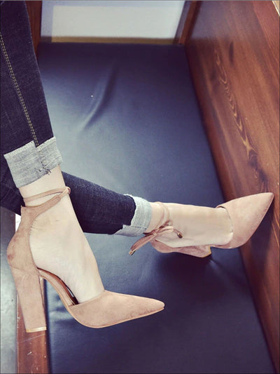 Womens Casual Pointed Toe Ankle Strap Heels (5 Color options) - Brown / 4 - Womens Shoes