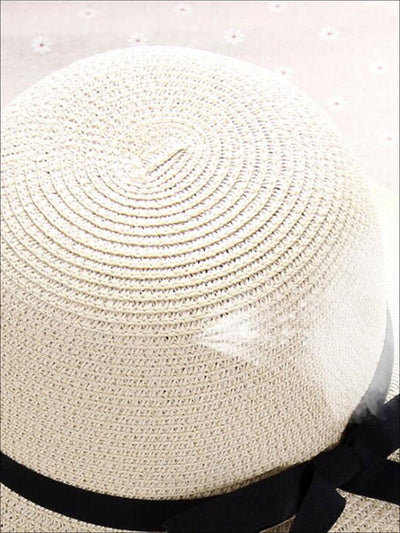 Womens Casual Straw Hat With Black Ribbon - Womens Accessories
