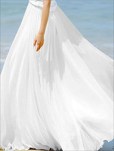 Womens Chiffon Ruffle Hem Mesh Maxi Skirt - Womens Bottoms