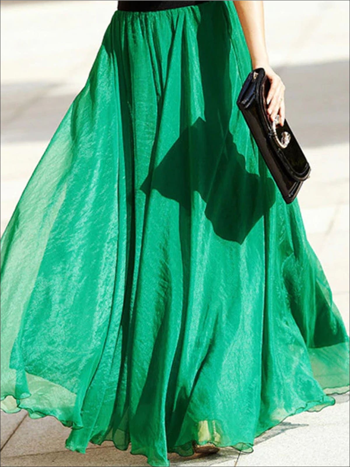 Womens Chiffon Ruffle Hem Mesh Maxi Skirt - Womens Bottoms