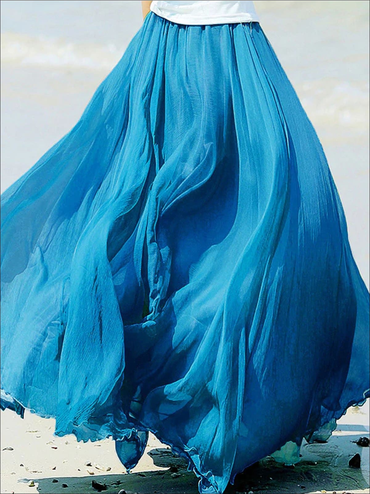 Womens Chiffon Ruffle Hem Mesh Maxi Skirt - Womens Bottoms