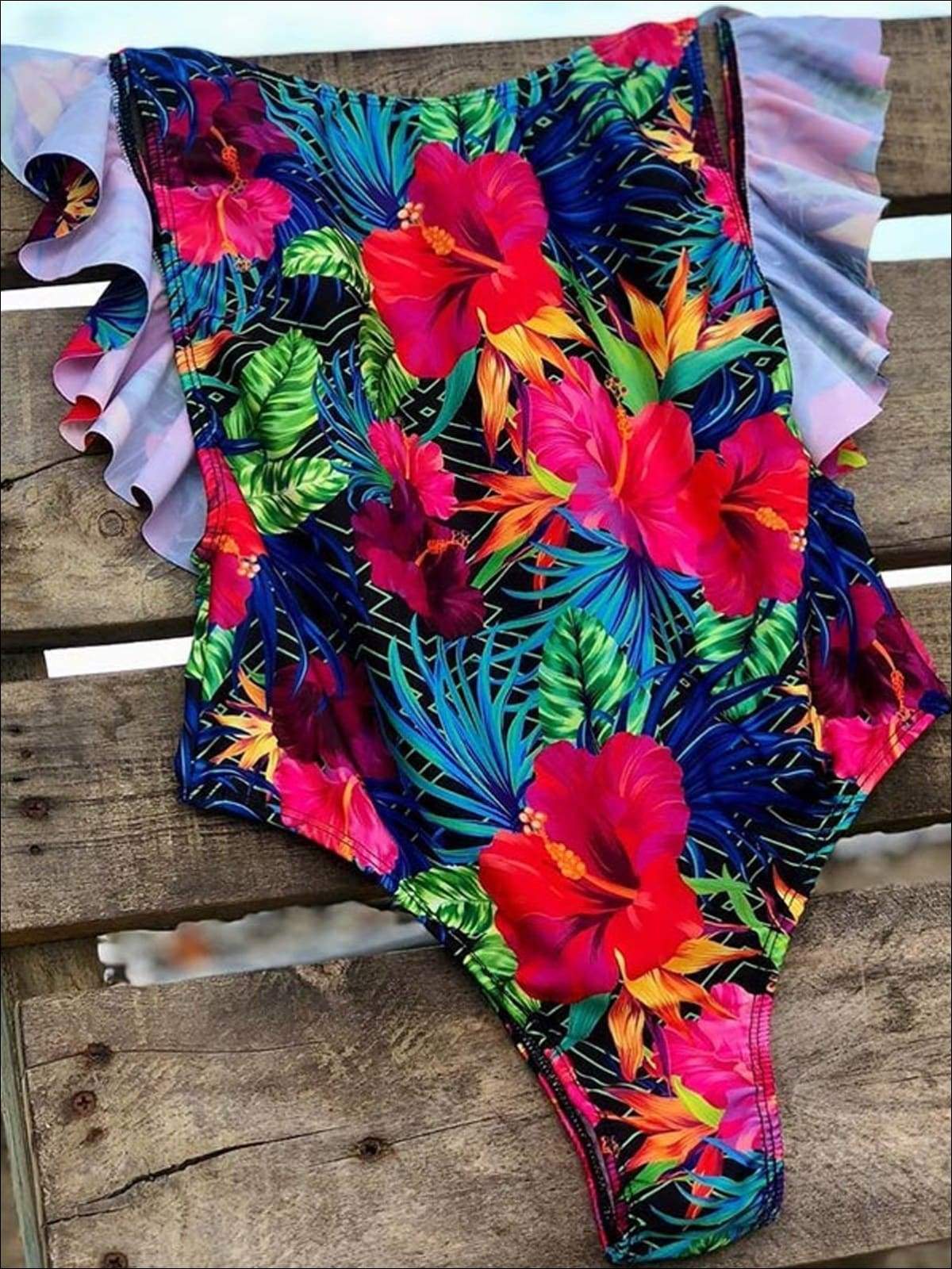 Womens Classic Backless Ruffled Sexy Monokini - Floral / S - Womens Swimsuit