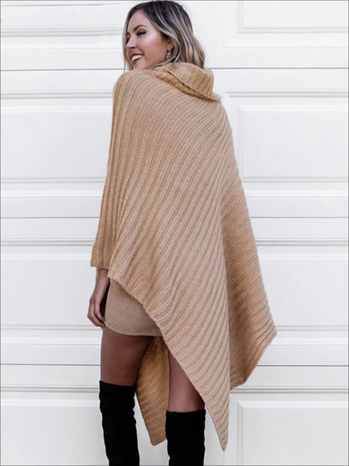 Womens Classic Knit Asymmetrical Poncho Sweater - Womens Fall Sweaters